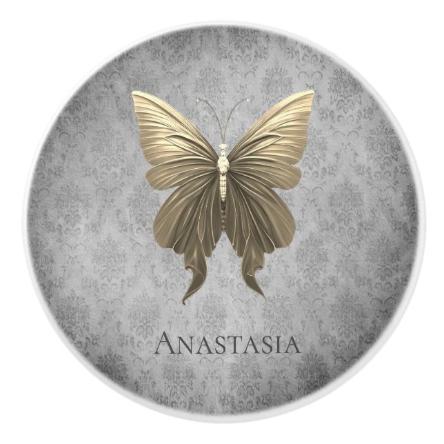 Gold Jewelled Butterfly Ceramic Knob (Front)