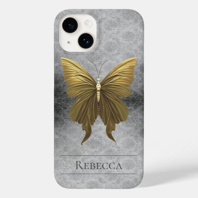 Gold Jewelled Butterfly Damask Case-Mate iPhone Case (Back)