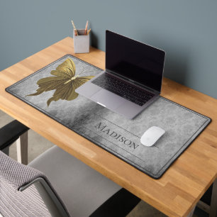 Gold Jewelled Butterfly Damask Desk Mat