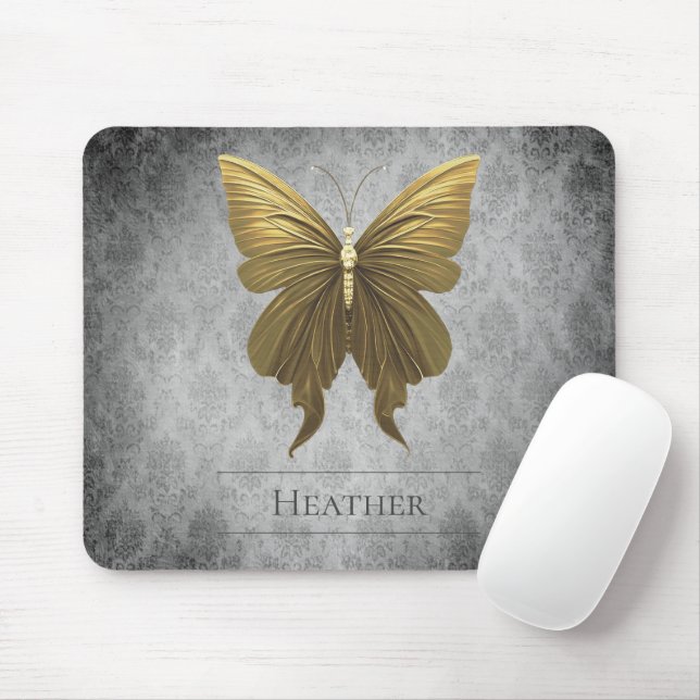 Gold Jewelled Butterfly Damask Mouse Mat (With Mouse)