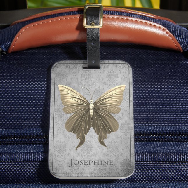 Gold Jewelled Butterfly Luggage Tag (Front Insitu 2)