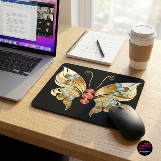 Gold Jewelled Butterfly Mouse Mat (Upgrade your workspace with gold jeweled butterfly impact ✨)