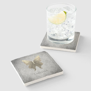 Gold Jewelled Butterfly Stone Coaster