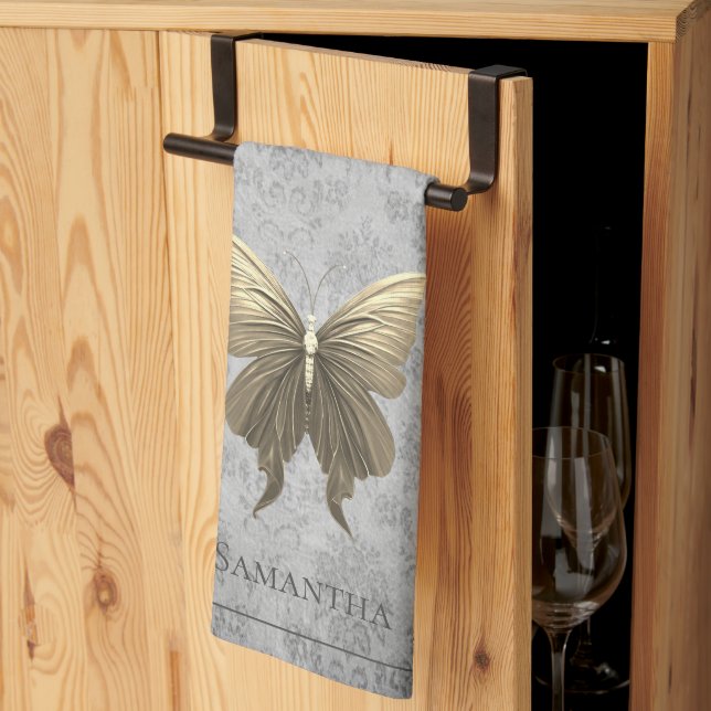 Gold Jewelled Butterfly Tea Towel (Thirds Fold)