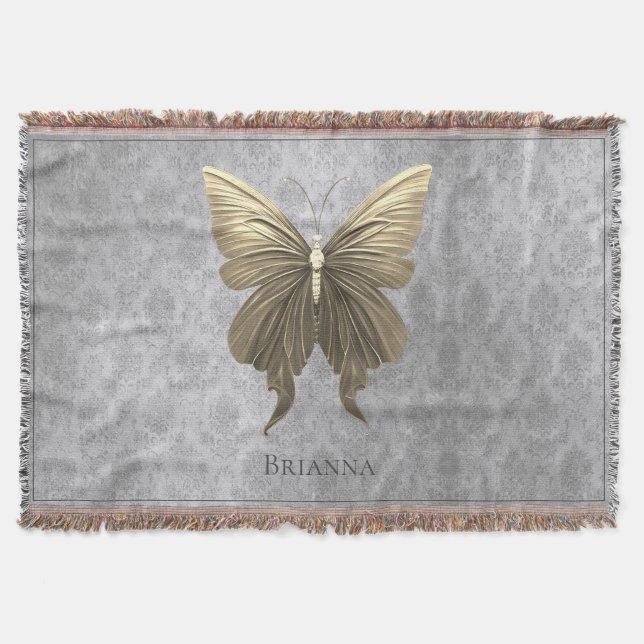 Gold Jewelled Butterfly Throw Blanket (Front)