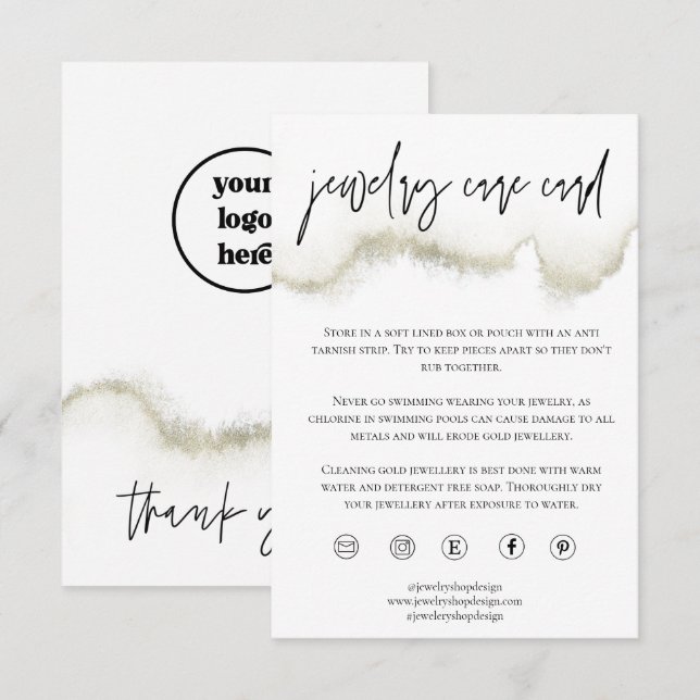 Gold Jewellery Care Card Order Insert Small Busine (Front/Back)