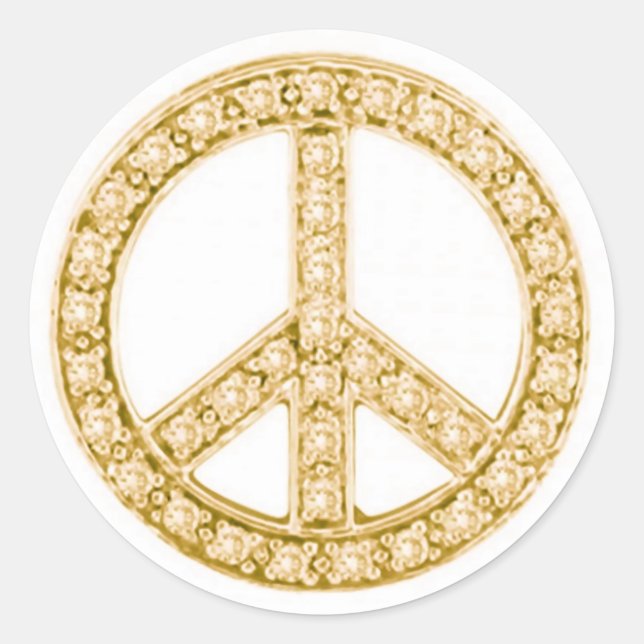 Gold Jewels Peace Sign Classic Round Sticker (Front)