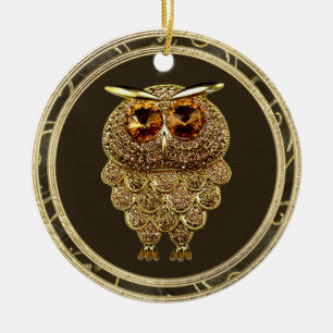 Gold Jewels Steampunk Owl Photo Print Ornament
