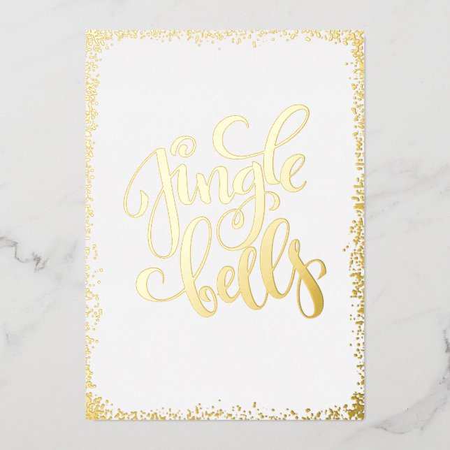 Gold Jingle Belles No Photo Christmas  Foil Holiday Card (Front)