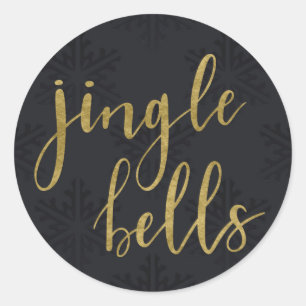 Gold JINGLE BELLS Holiday Winter Black Snowflakes Classic Round Sticker