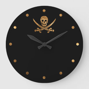 Gold Jolly Roger Large Clock