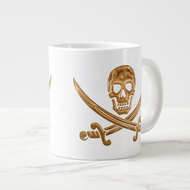 Gold Jolly Roger Large Coffee Mug (Front Right)