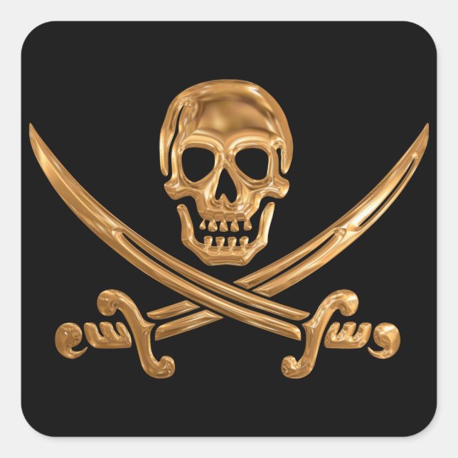 Gold Jolly Roger Square Sticker (Front)