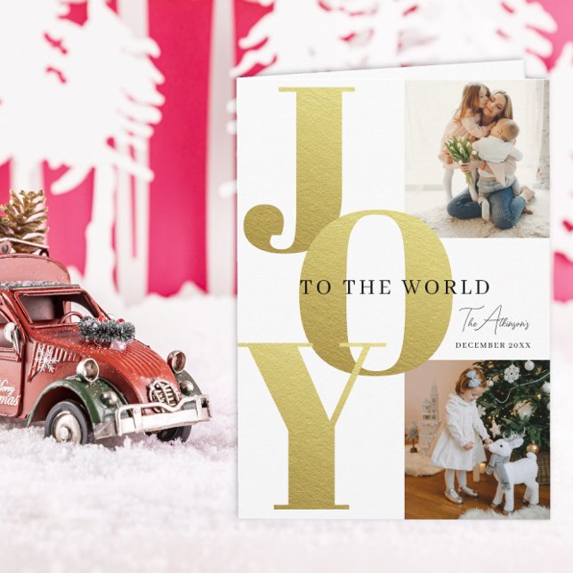 Gold JOY 2 Photo Holiday Card Custom Family (Creator Uploaded)