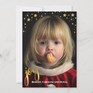 Gold JOY and Stars Photo Holiday Card
