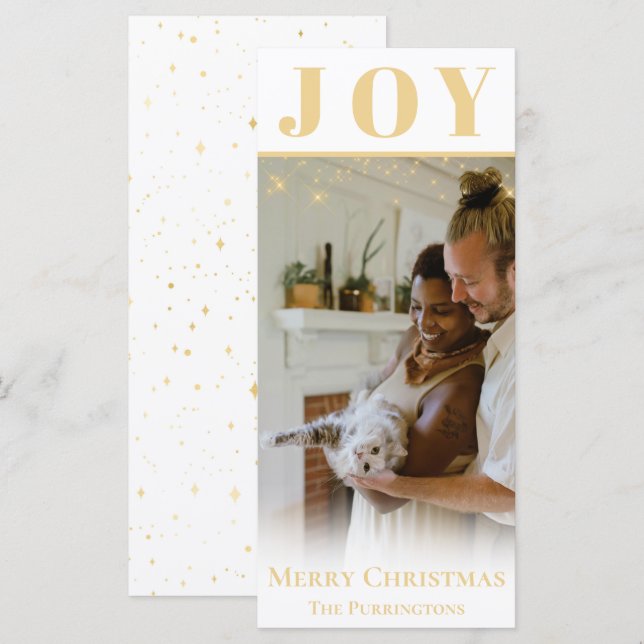 Gold Joy Christmas Holiday Season Flat Card (Front/Back)