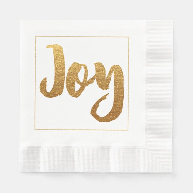Gold Joy Christmas Paper Napkins (Front)