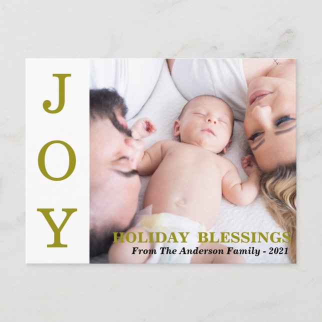 Gold JOY Holiday Blessings Photo Holiday Card (Front)