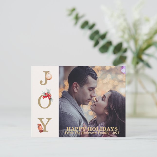 Gold Joy Holiday Blessings Photo Holiday Card (Standing Front)