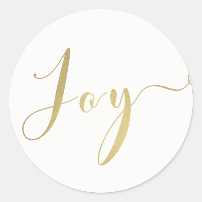 Gold JOY Holiday New Years Christmas Personalised Classic Round Sticker (Front)