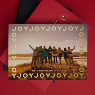 Gold Joy Joy Joy Frame PHOTO Christmas Foil Holiday Card