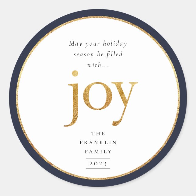 Gold Joy Modern Christmas Classic Round Sticker (Front)