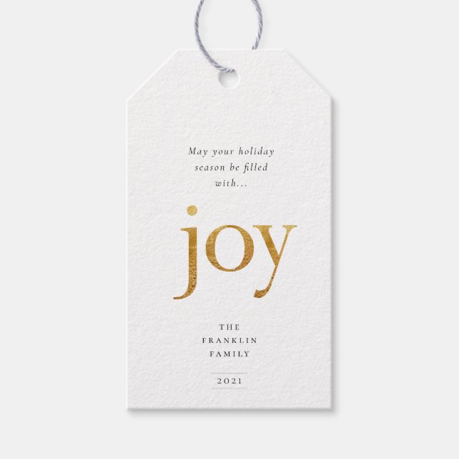 Gold Joy Modern Christmas Gift Tags (Front)