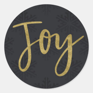 Gold JOY Modern Holiday Winter Black Snowflakes Classic Round Sticker