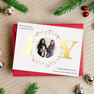 Gold JOY Team Photo Foil Christmas Card