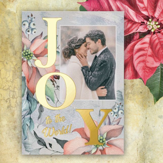 Gold Joy to the World Elegant Christmas Photo Foil Holiday Card (Creator Uploaded)