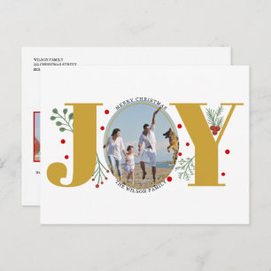 Gold Joy with berries Christmas holiday photo Postcard
