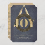 Gold JOY Wreath Chalkboard Christmas Concert Invitation<br><div class="desc">This modern and simple christmas concert / holiday music program / christmas piano recital / holiday music concert invitaion features a word "JOY" in faux gold foil on an ivory white background with foliage / greenery wreath with gold satin ribbon. The reverse side features a faux gold background with sheet...</div>