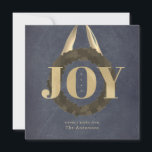 Gold JOY Wreath Chalkboard Christmas Holiday Card<br><div class="desc">This elegant and chic "JOY" square christmas holiday greeting card features a word "JOY" in faux gold foil on a black chalkboard background with foliage / greenery wreath with gold satin ribbon. The reverse side features a faux gold background. Personalize it for your needs. You can find matching products at...</div>