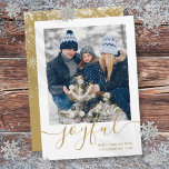 Gold Joyful Merry Christmas Photo  Holiday Card<br><div class="desc">An elegant photo holiday card featuring your special favourite photo and your family name and date set in classic modern typography over a chic script message of joy. Designed by Thisisnotme©</div>