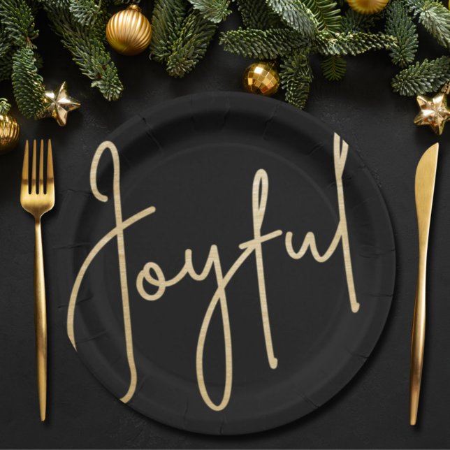 Gold JOYFUL on Black Holiday Paper Plate (Creator Uploaded)
