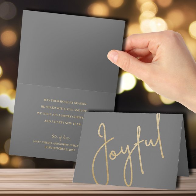 Gold Joyful on Grey Folded Christmas Card (Creator Uploaded)