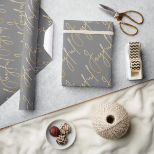 Gold JOYFUL on Grey Wrapping Paper