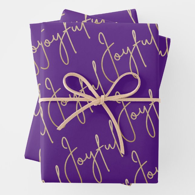 Gold JOYFUL on Purple Wrapping Paper Sheet (In situ)