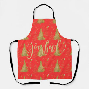 Gold JOYFUL on Red ChristmasHoliday Party Apron