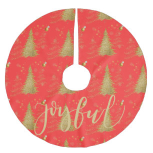 Gold JOYFUL on Red ChristmasHoliday Party Brushed Polyester Tree Skirt