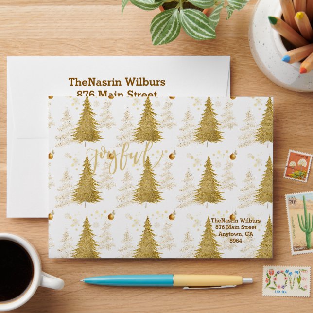 Gold JOYFUL on Red ChristmasHoliday Party  Envelope (Desk)