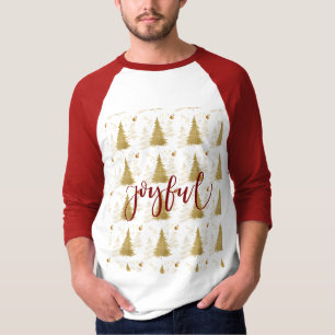 Gold JOYFUL on Red ChristmasHoliday Party T-Shirt
