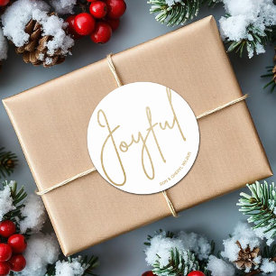 Gold JOYFUL on White Christmas Classic Round Sticker