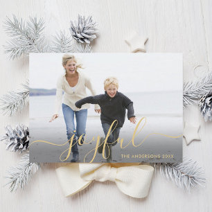 Gold Joyful Script Holiday Photo Card