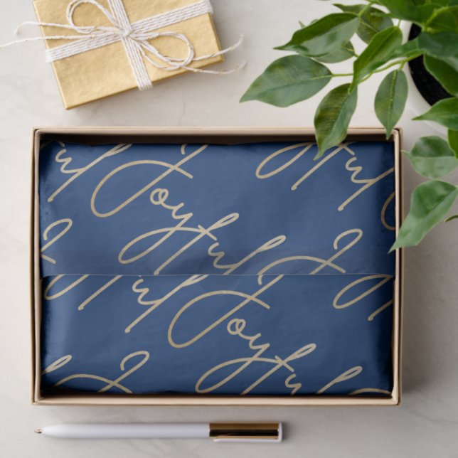Gold JOYFUL Script on Blue Tissue Paper (Gift)