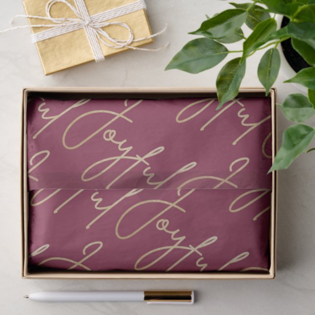Gold JOYFUL Script on Cranberry Tissue Paper (Gift)