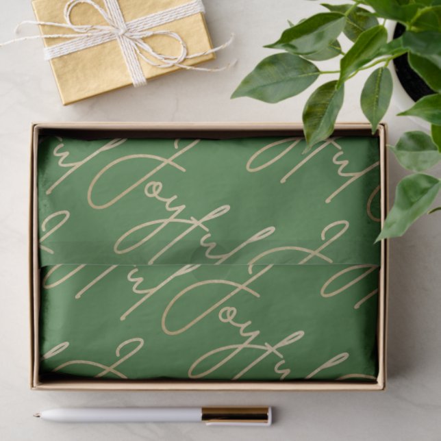 Gold JOYFUL Script on Green Tissue Paper (Gift)