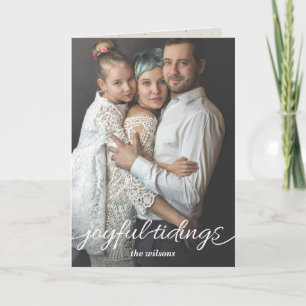 Gold Joyful Tidings Script Custom Full Photo Holiday Card