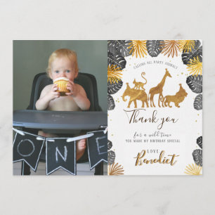 Gold Jungle Animal & Foliage Photo Thank you card