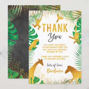 Gold Jungle Animals Baby Shower Thank You Card